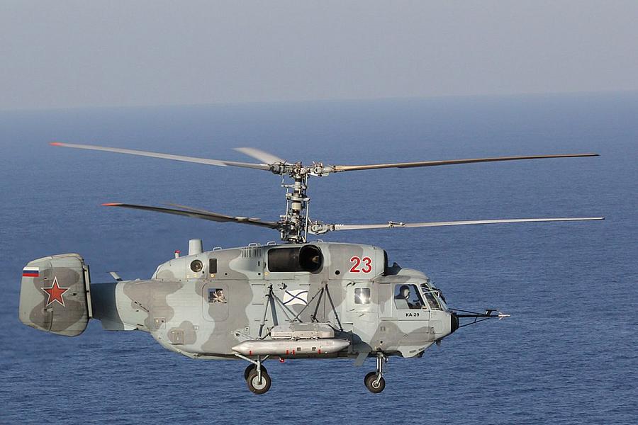 The crew of the Ka-29 attack helicopter of the Northern Fleet hit sea ...